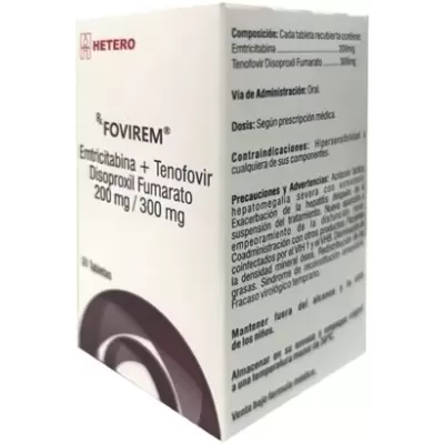Fovirem (Tenofovir + emtricitabina) 300 / 200 mg Caja Con 1 Frasco De 30 Tabletas Recubiertas