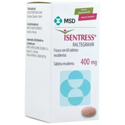 Isentress (Raltegravir) 400 mg Caja Con Frasco Con 60 Tabletas