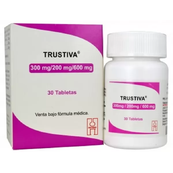 Trustiva (Efavirenz, emtricitabina y tenofovir disoproxil) 600 / 200 / 300 mg Caja Con Frasco De 30 Tabletas