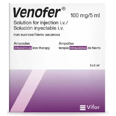 Venofer (hierro oxido sacaratado) Solucion Inyectable 100 mg Caja x 5 Amp x 5 mL
